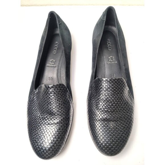 Ecco Women's Black Snake Suede Leather Slip-On Loafers Size 38 Us 7 - Picture 2 of 10